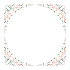 Round green vegetal ornamental frame with leaves and magnolia flowers, decorative border, corners for greeting cards, banners, business cards, invitations, menus. Isolated vector illustration.	
