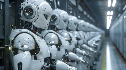 A team of Autonomous Robots Efficiently Loading Cargo in a High-Tech Warehouse Facility