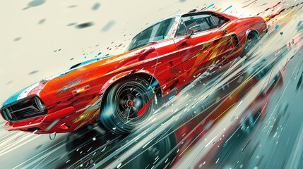 Ai illustrazione dai colori vivaci di vetture che corrono, moderne sportive e vintage 06