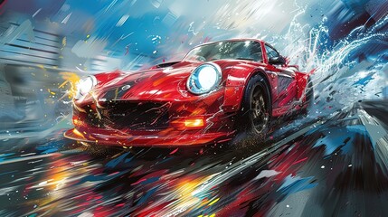 Ai illustrazione dai colori vivaci di vetture che corrono, moderne sportive e vintage 02