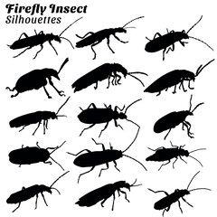 Set of firefly insect silhouette illustrations