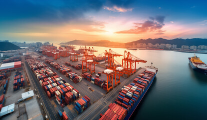Aerial View of a Bustling Container Terminal