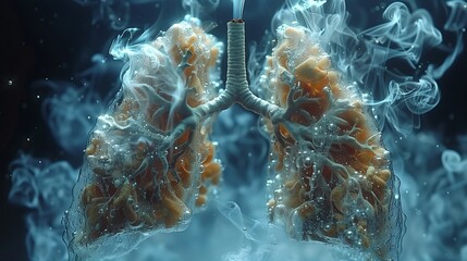 a computer generated image of a lung with smoke coming out of it - obrazy, fototapety, plakaty