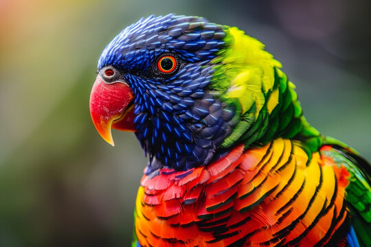 A vibrant and exotic lorikeet with its multicolored feathers.