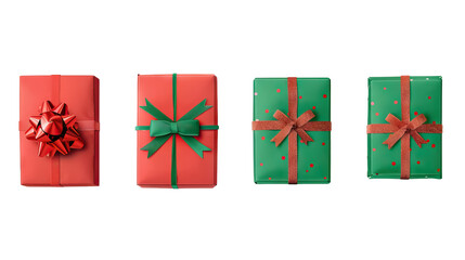 Green and red gift box isolated on white background