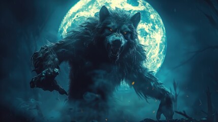 werewolf against the background of the moon