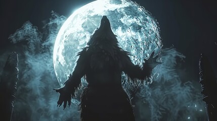 werewolf against the background of the moon - obrazy, fototapety, plakaty