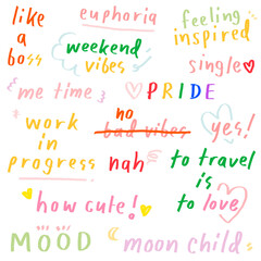 Cute pastel doodle typography design element set