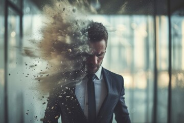 Technology disruption and job replacement concept caused by harmful technological transformation affecting the economic and workforce demands. A man profession is obsolete. AIG41