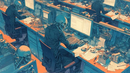skeletons in the office - obrazy, fototapety, plakaty