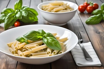pasta in the white bowl