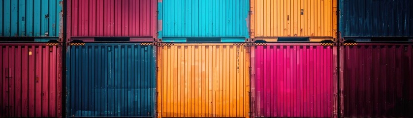 Vibrant stacked cargo containers, symbolizing global trade efficiency