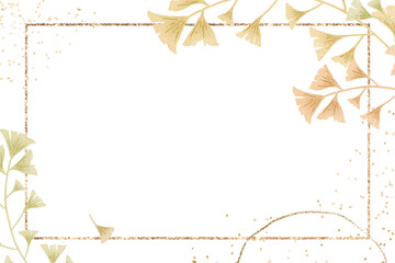 Png ginkgo leaf on gold frame