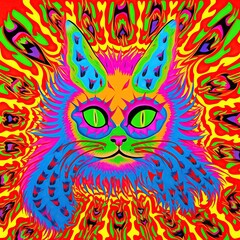Obraz premium Psychedelic Cat, Psychedelic patterns over a cat's fur, vibrant