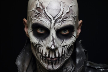  Intense Portrait of a Person with a Terrifying Skull Makeup and Dark Background