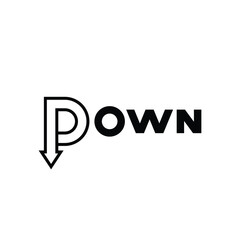 Text Down logo design vector template, down arrow icon