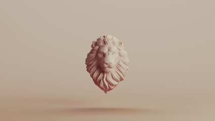 Lion head bust elite symbol neutral backgrounds soft tones beige brown background 3d illustration render digital rendering