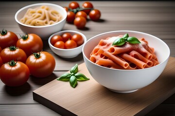 tomato pasta in the white bowl
