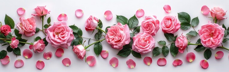 Pink Rose Floral Arrangement on White Background for Holiday Celebration