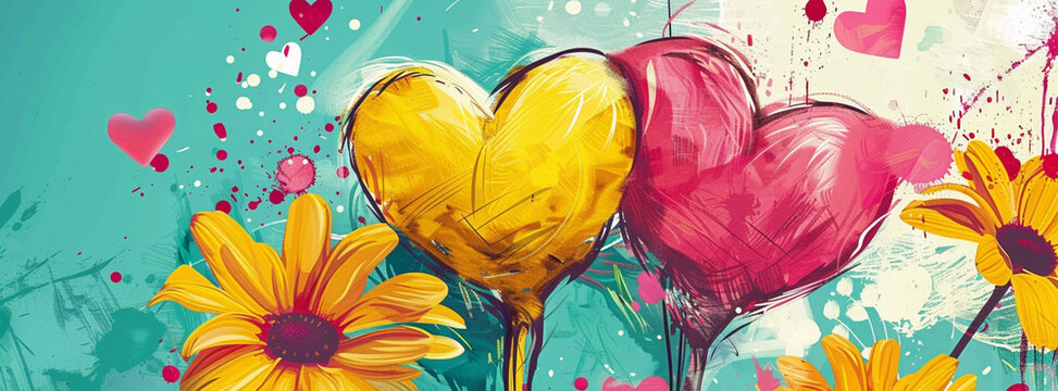 yellow, pink, turquoise, hearts, love, soft, bold, beautiful, valentine's day wallpapers