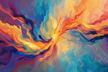 A vibrant digital painting portraying a stylized fire, with bold and swirling flames that convey a sense of movement and power on a neutral backdrop.