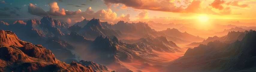 Panorama mountain landscape at sunset background - Ai Generated