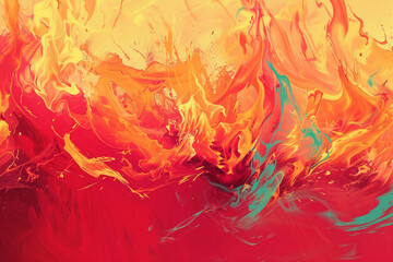 A vibrant digital painting portraying a stylized fire, with bold and expressive flames that convey a sense of power and vitality against a solid background.