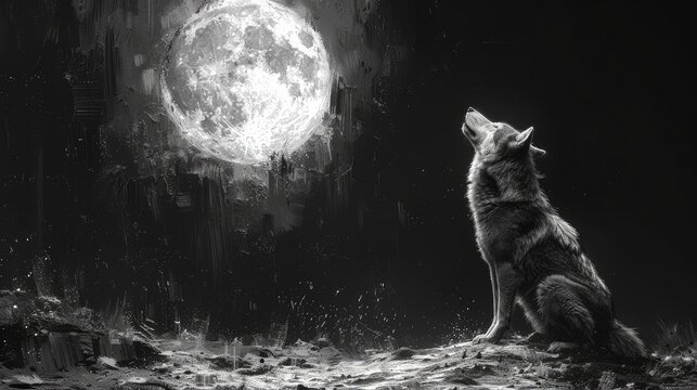 wolf howls at the moon