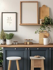 Fototapeta na wymiar Frame Mockup, Stylish and Modern Style Home Kitchen Background, Close-up Frame