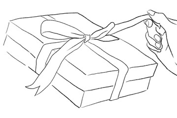 Valentine’s gift box png being unwrapped black and white illustration