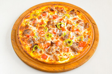 Delicious mixed pizza with rich content. Menu concept of choice and diversity. Pepperoni, Formaggi, Veggie, Karisik pizza