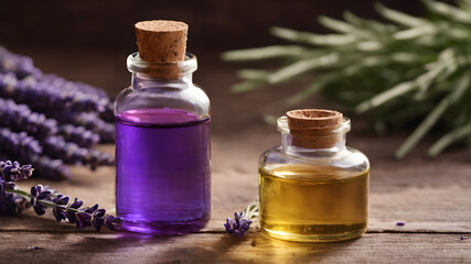 essential oils with lavender flowers