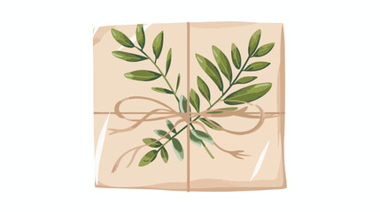 Holiday gift wrapped in brown kraft paper decorated white