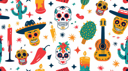 Holiday seamless pattern decorated by Mexican skulls