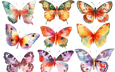 Lovely beautiful hand painted watercolor butterfly set collection