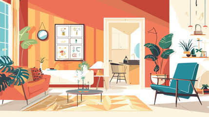 Home interior design. Living room bedroom bathroom wi