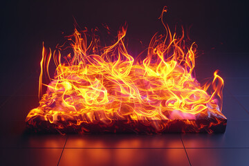 A vivid 3D-rendered fire icon, with dynamic and swirling flames that create a sense of movement and energy, illuminating the solid backdrop with their radiant light.