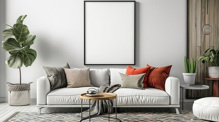 Frame Mockup, stylish and modern style Home living room sofa background