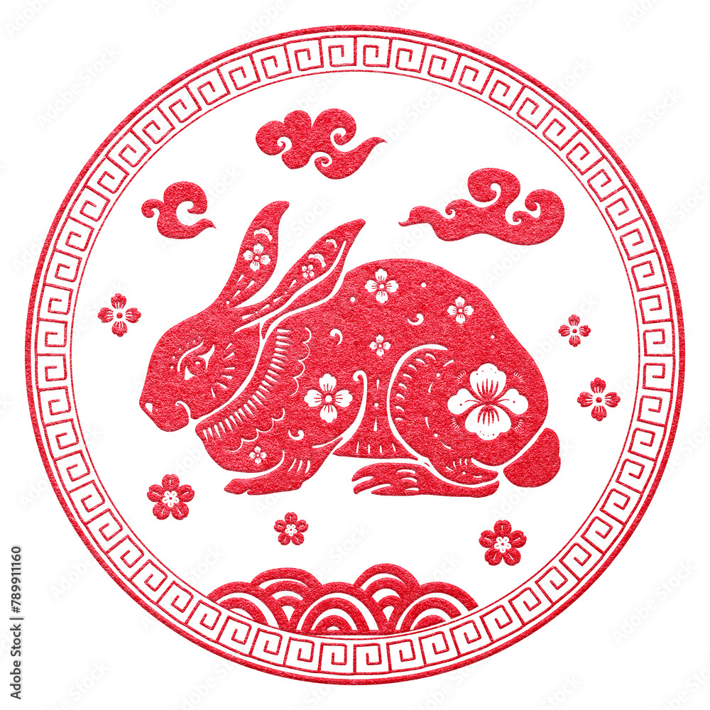 Wall mural chinese rabbit animal badge png red new year design element