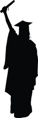 Silhouette of student full body. College woman graduation illustration in vector