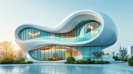 Futuristic technological white curved shape aesthetically pleasing architectural design. 