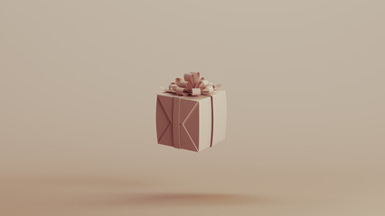 Christmas ribbon gift present surprise box neutral backgrounds soft tones beige brown 3d illustration render digital rendering