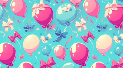 Foto op Plexiglas Luchtballon A delightful illustration featuring a 2d pattern of adorable pink and blue balloons