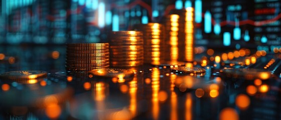 Merge financial graphs with rows of coins to illustrate profitability