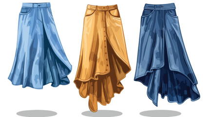 Jeans midi skirt with slit pockets. Modern women garm - obrazy, fototapety, plakaty