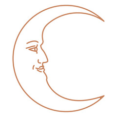 Png crescent moon with face celestial linear style