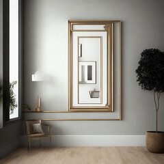 room with a door and window  with photo frame mockup