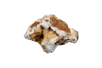 Raw hydrozincite mineral rock specimen isolated on white background. zinc bloom, marionite