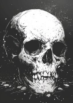 Grunge style black and white skull artwork