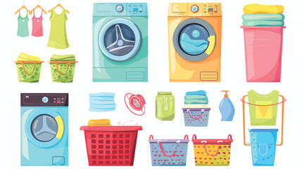 Laundry concept. Washing machine and dirty clothes in